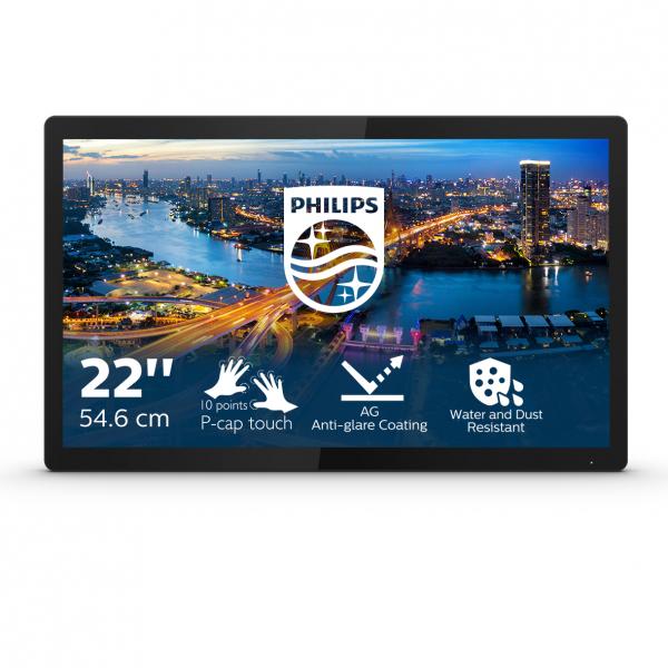 PHILIPS MONITOR TOUCH 21,5 LED IPS 16:9 FHD, 4MS 400 CDM, IP65, VGA/DVI/HDMI/DP SENZA BASE [222B1TFL]