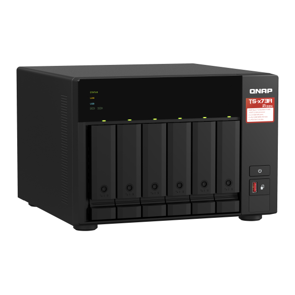 Qnap AMD Ryzen Embedded V1500B 2.2GHz NAS Tower - 6x 3.5 Inch Bays - 8GB SO-DIMM DDR4 (1 x 8 GB) - 5GB Flash - Black [TS-673A-8G]