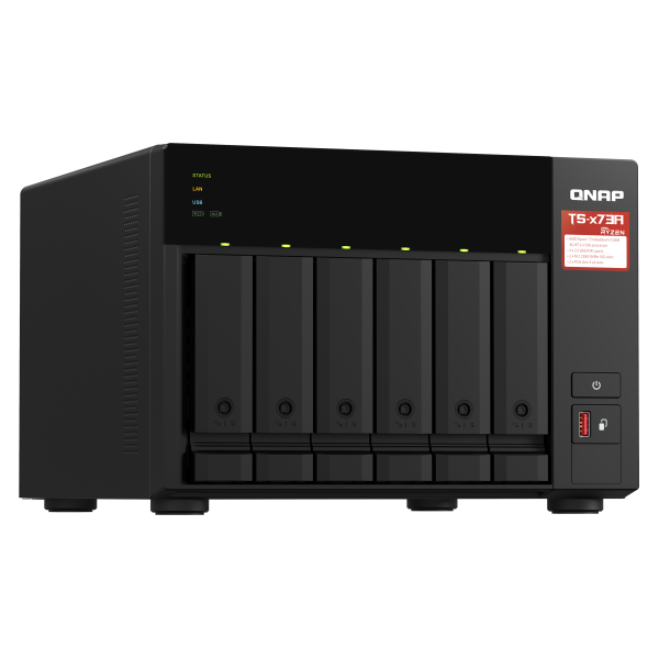 Qnap AMD Ryzen Embedded V1500B 2.2GHz NAS Tower - 6x 3.5 Inch Bays - 8GB SO-DIMM DDR4 (1 x 8 GB) - 5GB Flash - Black [TS-673A-8G]