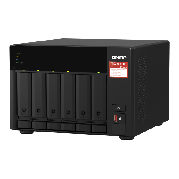Qnap AMD Ryzen Embedded V1500B 2.2GHz NAS Tower - 6x 3.5 Inch Bays - 8GB SO-DIMM DDR4 (1 x 8 GB) - 5GB Flash - Black [TS-673A-8G]
