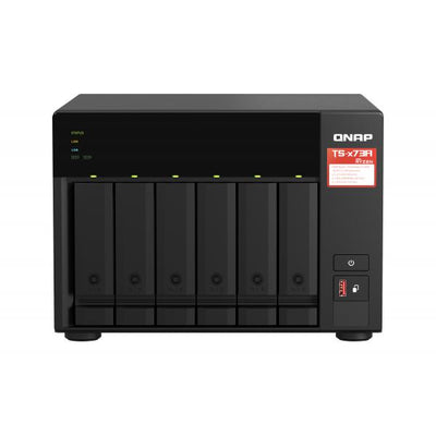 Qnap AMD Ryzen Embedded V1500B 2.2GHz NAS Tower - 6x 3.5 Inch Bays - 8GB SO-DIMM DDR4 (1 x 8 GB) - 5GB Flash - Black [TS-673A-8G]