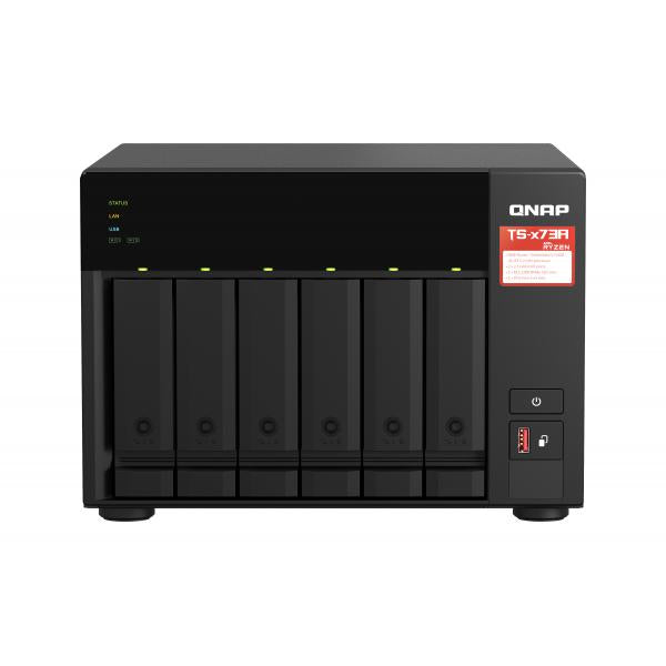 Qnap AMD Ryzen Embedded V1500B 2.2GHz NAS Tower - 6x 3.5 Inch Bays - 8GB SO-DIMM DDR4 (1 x 8 GB) - 5GB Flash - Black [TS-673A-8G]