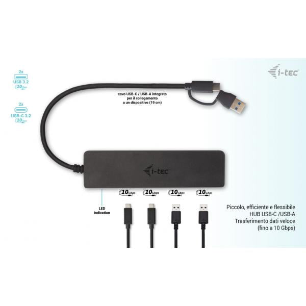 i-tec Metal USB-A/USB-C HUB 2x USB 3.0 + 2x USB-C (10 Gbps) [C31HUBMETAL2A2C]