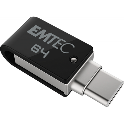 Emtec T260C unità flash USB 64 GB USB Type-A / USB Type-C 3.2 Gen 1 (3.1 Gen 1) Nero, Acciaio inossidabile [ECMMD64GT263C]