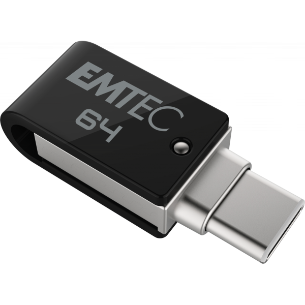 Emtec T260C unità flash USB 64 GB USB Type-A / USB Type-C 3.2 Gen 1 (3.1 Gen 1) Nero, Acciaio inossidabile [ECMMD64GT263C]