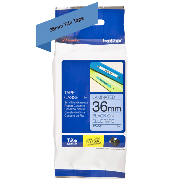 Brother TZE-561 nastro per etichettatrice Nero su blu [TZE561]