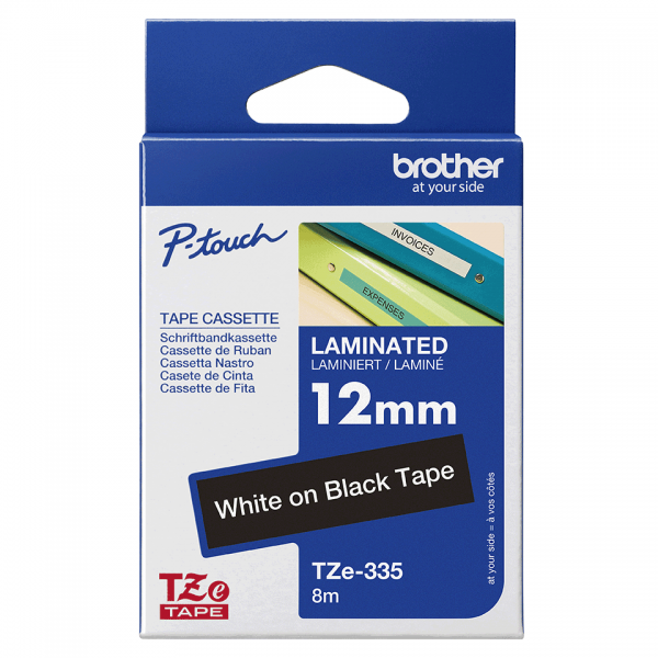 BROTHER NASTRO LAMINATO DA 12 MM (8 M) COLORE BIANCO SU NERO [TZE335]