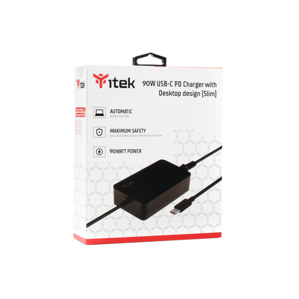 ITEK ALIMENTATORE UNIVERSALE PER DISPOSITIVI USB-C - 90W, SILM DESIGN [ITNBSDC90]