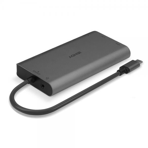 LINDY No. 43323 - DST-Mini XT, Mini Docking Station per Laptop USB C, con Supporto 4K su un Singolo Display o Full HD su Doppio Display & Ricarica [LIN-43323]