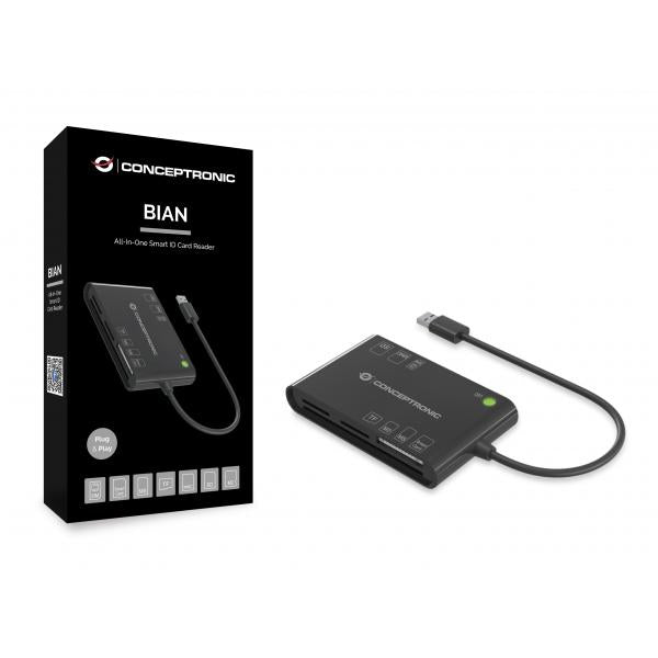 Conceptronic 7-in-1 USB 2.0 Card Reader - Smart ID Card - SIM - SD/SDHC/SDXC - Micro SD/T-Flash - MMC - MS - M2 [BIAN01B]