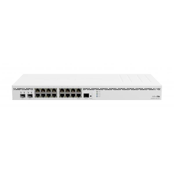 MikroTik Router with 16x Ethernet ports. two 10G SFP+cages. full-size USB and RJ-45 console port on the front panel. [CCR2004-16G-2S+]