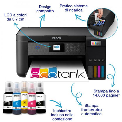 EPSON MULTIFUNZIONE INK A4 COLORE, ECOTANK ET-2850, 10PPM, FRONTE/RETRO, USB/WIFI, 3 IN 1 [C11CJ63405]