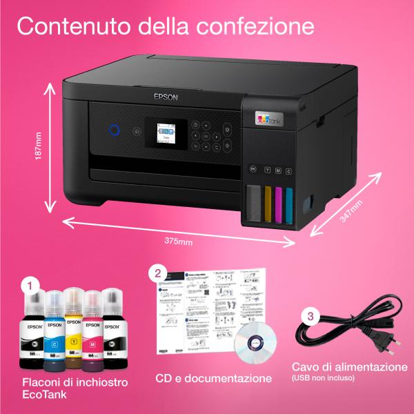 EPSON MULTIFUNZIONE INK A4 COLORE, ECOTANK ET-2850, 10PPM, FRONTE/RETRO, USB/WIFI, 3 IN 1 [C11CJ63405]