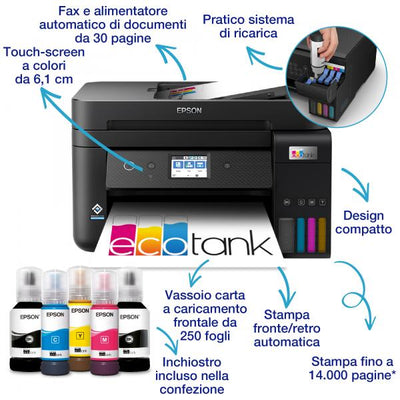 EPSON MULTIFUNZIONE INK A4 COLORE, ECOTANK ET-4800, 33PPM, ADF, FRONTE/RETRO MANUALE, USB/LAN/WIFI, 4 IN 1 [C11CJ65402]