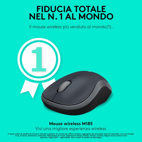 Logitech M185 Compact Wireless Mouse - Black/Grey [910-002235]