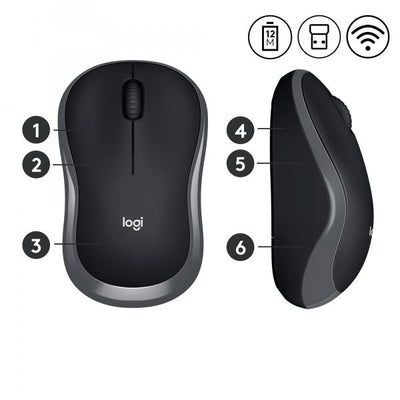 Logitech M185 Compact Wireless Mouse - Black/Grey [910-002238]