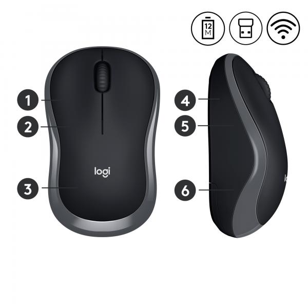 LOGITECH MOUSE WIRELESS M185 FULL-SIZE, OTTICO, USB, GRIGIO [910-002238]