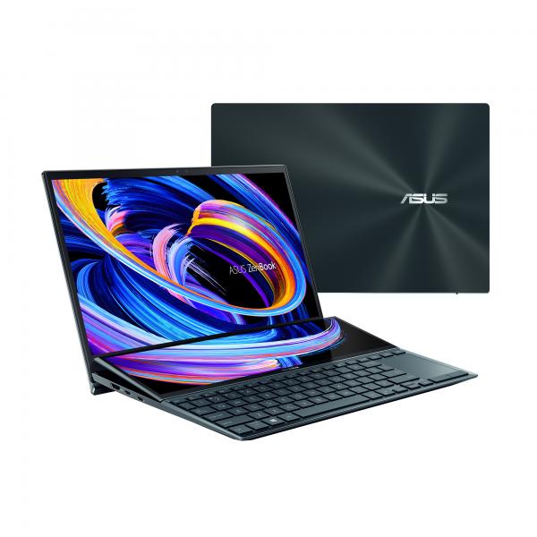 ASUS Zenbook Duo 14 UX482EGR-HY368X Intel Core i7 i7-1195G7 Computer portatile 35,6 cm (14") Touch screen Full HD 16 GB LPDDR4x-SDRAM 512 GB SSD NVIDIA GeForce MX450 Wi-Fi 6 (802.11ax) Windows 11 Pro Blu [90NB0S51-M06960]