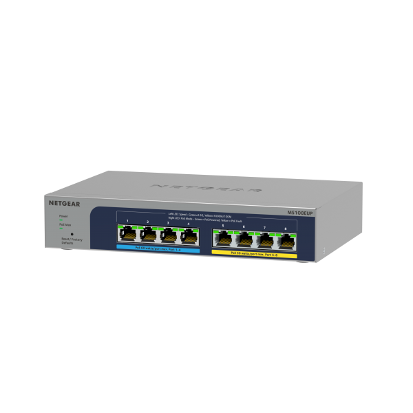 NETGEAR 8-port Ultra60 PoE++ Multi-Gigabit (2.5G) Ethernet Plus Switch Gestito L2/L3 2.5G Ethernet (100/1000/2500) Supporto Power over Ethernet (PoE) Grigio [MS108EUP-100EUS]