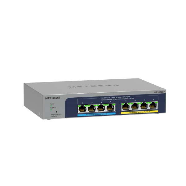 NETGEAR 8-port Ultra60 PoE++ Multi-Gigabit (2.5G) Ethernet Plus Switch Gestito L2/L3 2.5G Ethernet (100/1000/2500) Supporto Power over Ethernet (PoE) Grigio [MS108EUP-100EUS]
