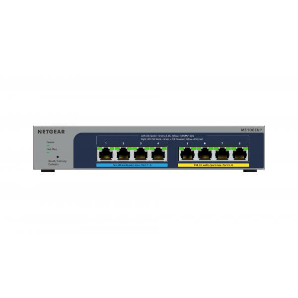 NETGEAR 8-port Ultra60 PoE++ Multi-Gigabit (2.5G) Ethernet Plus Switch Gestito L2/L3 2.5G Ethernet (100/1000/2500) Supporto Power over Ethernet (PoE) Grigio [MS108EUP-100EUS]