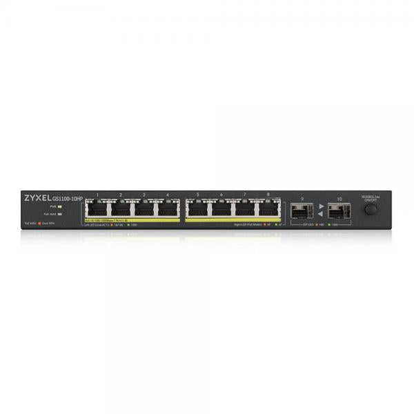 ZYXEL SWITCH UNMANAGED, 8XGB POE EROG.FINO 120W, 2X SFP GIGABIT,SENZA VENTOLE, DESKTOP [GS1100-10HP-EU0102F]