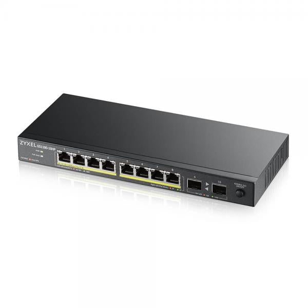 ZYXEL SWITCH UNMANAGED, 8XGB POE EROG.FINO 120W, 2X SFP GIGABIT,SENZA VENTOLE, DESKTOP [GS1100-10HP-EU0102F]