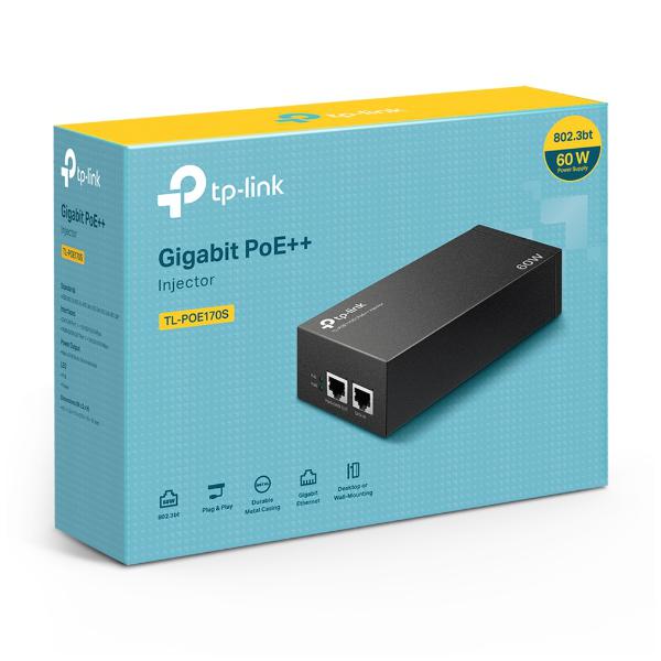 TP-Link - POE170S - PoE++ Injector Adapter, 1x Gigabit PoE Port, 1x Gigabit Non-PoE Port, 802.3bt/at/af Compliant, 60 W PoE Power, Data and Power Carried over The Same Cable Up to 100 Meters, Steel Ca [POE170S]