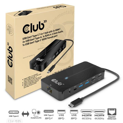 CLUB3D HUB USB GEN1 TYPE-C 7-in-1 2x HDMI, 2x USB GEN1 TYPE-A, 1x RJ45, 1x 3.5mm Audio, 1x USB GEN [CSV-1595]