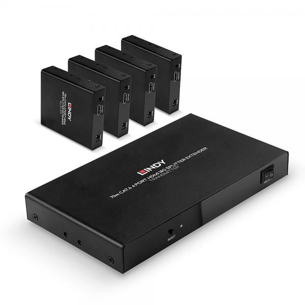 LINDY No. 38262 - Extender Cat.6 Splitter HDMI 4K60 & IR 4 Porte, 70m [LIN-38262]