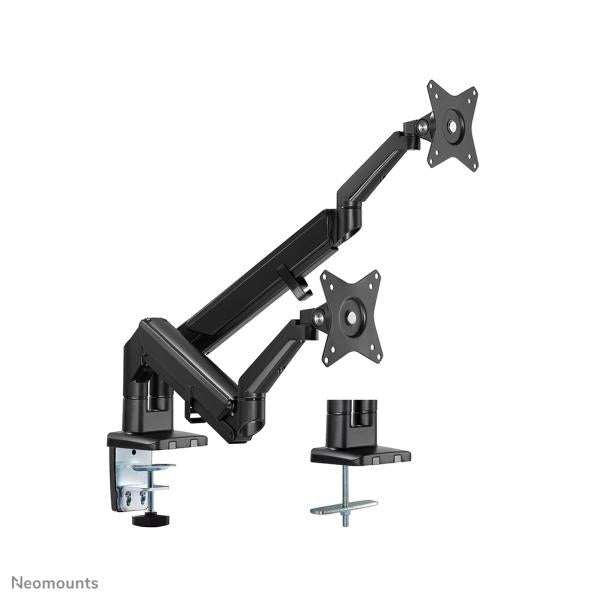 Neomounts Dual Monitor Arm - 17-32inch - 1-9 kg/screen - Gas Spring - 180 Degrees -Stop Mechanism - Space Saving T-Rex Model - Black [DS70-810BL2]