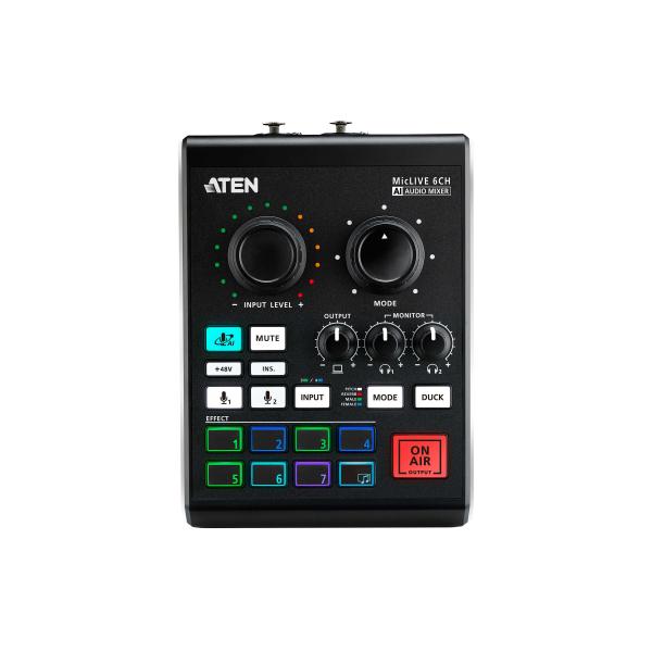 Aten MicLive 6-CH All-in-one AI-powered Audio Mixer with Streaming, External USB-C Recording (Custom Audio Effects) [UC8000-AT]