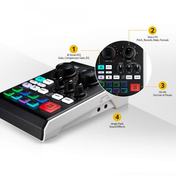 Aten MicLive 6-CH All-in-one AI-powered Audio Mixer with Streaming, External USB-C Recording (Custom Audio Effects) [UC8000-AT]