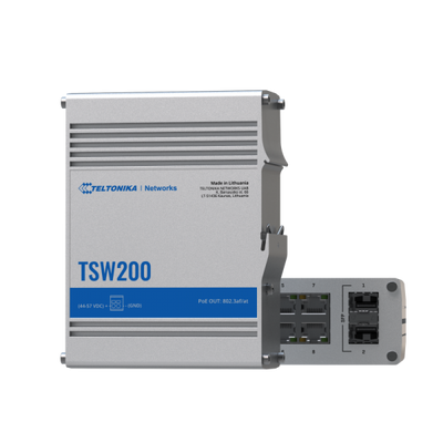 Teltonika - TSW200 Switch 8 porte PoE+ unmanaged con 2 porte SFP, 240W di power budget (without Din Rail) [TSW2000000B0]