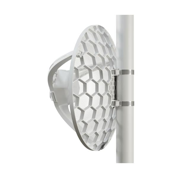 MikroTik, LHG LTE18 kit with 800MHz dual-core ARM CPU, 256MB RAM, 1 x Gigabit Ethernet port with PoE-in for powering, 1.2 Gbps LTE CAT18 modem for International bands 1/3/5/7/8/20/28/38/40/41, 17 dBi [LHGGM&EG18-EA]