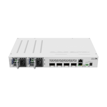 MikroTik, Cloud Router Switch 504-4XQ-IN with QCA9531 650 MHz CPU, 16 x 25G port 98DX4310 switch chip, 64 MB RAM, 4 x 100G QSFP28 ports, 1 x 100Mbit Eth port for management, RouterOS L5, desktop case, [CRS504-4XQ-IN]