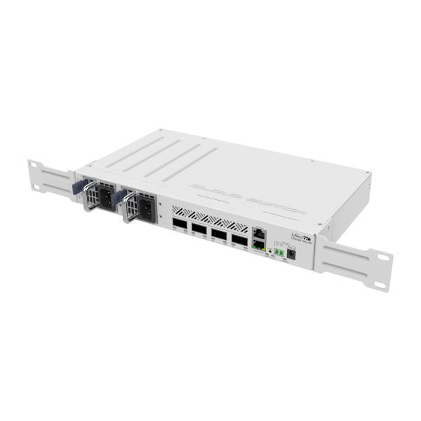 MikroTik, Cloud Router Switch 504-4XQ-IN with QCA9531 650 MHz CPU, 16 x 25G port 98DX4310 switch chip, 64 MB RAM, 4 x 100G QSFP28 ports, 1 x 100Mbit Eth port for management, RouterOS L5, desktop case, [CRS504-4XQ-IN]