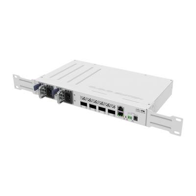 MikroTik, Cloud Router Switch 504-4XQ-IN with QCA9531 650 MHz CPU, 16 x 25G port 98DX4310 switch chip, 64 MB RAM, 4 x 100G QSFP28 ports, 1 x 100Mbit Eth port for management, RouterOS L5, desktop case, [CRS504-4XQ-IN]