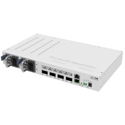 MikroTik, Cloud Router Switch 504-4XQ-IN with QCA9531 650 MHz CPU, 16 x 25G port 98DX4310 switch chip, 64 MB RAM, 4 x 100G QSFP28 ports, 1 x 100Mbit Eth port for management, RouterOS L5, desktop case, [CRS504-4XQ-IN]