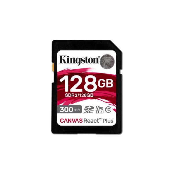 Kingston Technology 128GB Canvas React Plus SDXC UHS-II 300R/260W U3 V90 for Full HD/4K/8K [SDR2/128GB]