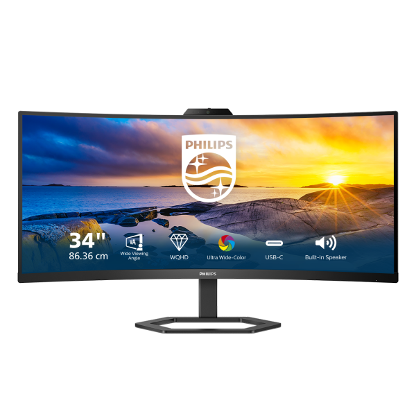 PHILIPS MONITOR CURVO 34 WLED VA 21:9 UWQHD 4MS, DP/HDMI, USB-C DOCKING, WEBCAM, REG ALTEZZA, MULTIM [34E1C5600HE]