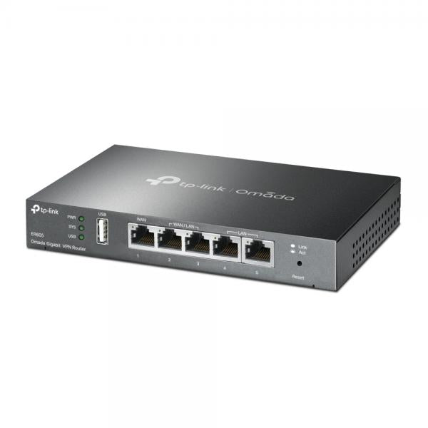 TP-Link - ER605 - SafeStream Gigabit Multi-WAN VPN Router, 1 Gigabit WAN port + 3 Gigabit WAN/LAN ports + 1 Gigabit LAN port, 20 IPsec VPN Tunnels, Supports up to 20? LAN-to-LAN IPsec, 16x OpenVPN, 16 [ER605]