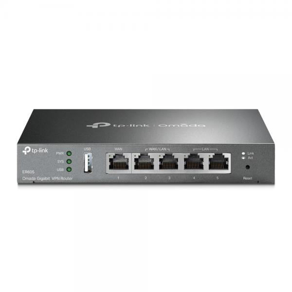 TP-Link - ER605 - SafeStream Gigabit Multi-WAN VPN Router, 1 Gigabit WAN port + 3 Gigabit WAN/LAN ports + 1 Gigabit LAN port, 20 IPsec VPN Tunnels, Supports up to 20? LAN-to-LAN IPsec, 16x OpenVPN, 16 [ER605]