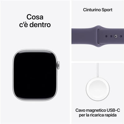 APPLE WATCH SERIES 11GPS46MMSILVER ALUMINIUM CASE WITH PURPLE FOG SPORT BAND, S/M [MEV94QL/A]
