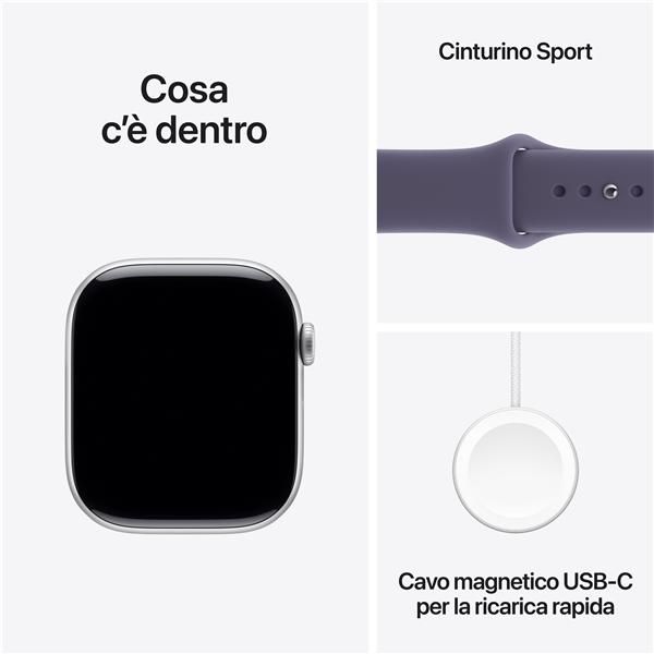 APPLE WATCH SERIES 11GPS46MMSILVER ALUMINIUM CASE WITH PURPLE FOG SPORT BAND, S/M [MEV94QL/A]