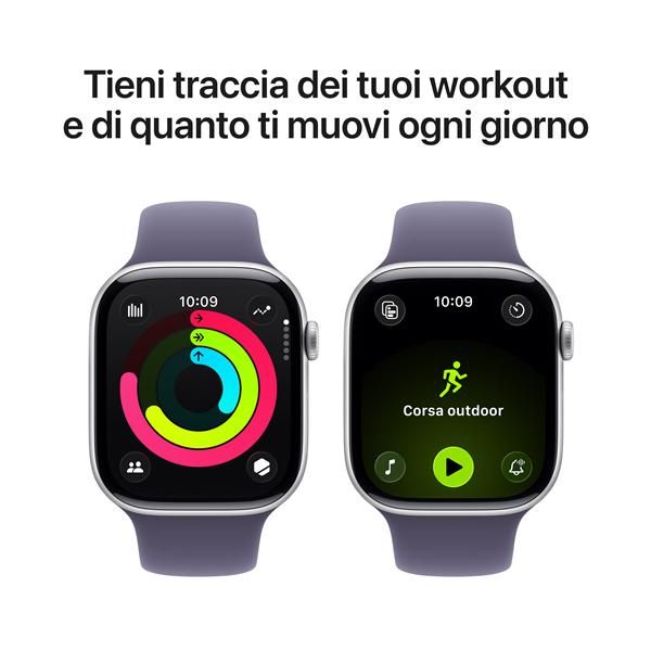 APPLE WATCH SERIES 11GPS46MMSILVER ALUMINIUM CASE WITH PURPLE FOG SPORT BAND, S/M [MEV94QL/A]