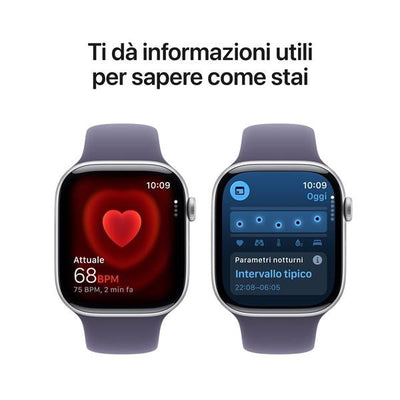 APPLE WATCH SERIES 11GPS46MMSILVER ALUMINIUM CASE WITH PURPLE FOG SPORT BAND, M/L [MEVA4QL/A]