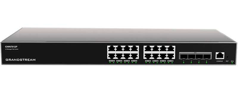 Grandstream GWN7812P - Layer 3 Managed Network Switch, 16x GbE RJ45 PoE 802.3 af/at, up to 30W per port, 4x SFP+. Utilizzabile con il controller GWN sia in Cloud che on premise [GWN7812P]
