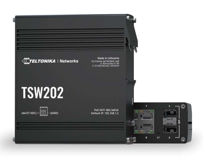 Teltonika - TSW202- Switch gestitoL2 con funzionalità L3 aggiuntive per una gestione e controllo potenziati POE+ & SFP con 8 porte PoE+ e 2 porte SFP per la comunicazione in fibra ottica. [TSW202]