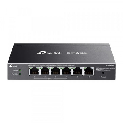 TP-Link - ES206GP - Omada 6-Port Gigabit Easy Managed Switch with 4-Port PoE+, 4 Gigabit PoE+ Ports, 2x Gigabit Non-PoE Ports, 802.3at/af, 65 W PoE Power, Desktop Steel Case and Fanless [ES206GP]